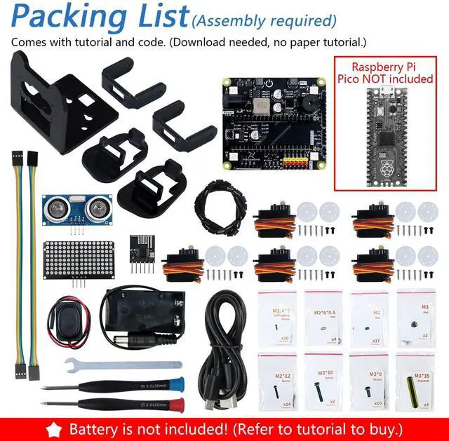 Alt view image 2 of 5 - Freenove Bipedal Robot Kit for Raspberry Pi Pico (Not Included) (Compatible with Arduino IDE), LED Matrix Expressions, Obstacle Avoidance, Colorful Lights, Buzzer, Speaker, App