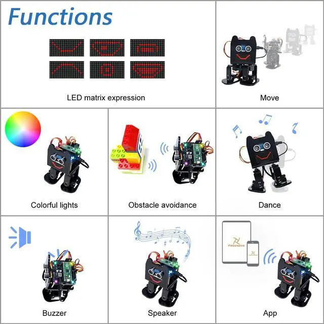 Alt view image 3 of 5 - Freenove Bipedal Robot Kit for Raspberry Pi Pico (Not Included) (Compatible with Arduino IDE), LED Matrix Expressions, Obstacle Avoidance, Colorful Lights, Buzzer, Speaker, App
