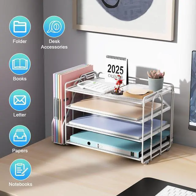 Alt view image 2 of 5 - gianotter Monitor Stand with Storage + 4-Tier Paper Organizer (White)