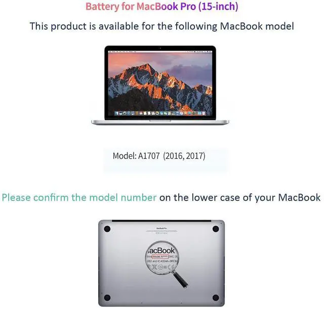 Alt view image 4 of 5 - BNDeluxe A1707 A1820 Laptop Battery Replacement for MacBook Pro A1707 (2016, 2017) 15-inch A1820 Battery EMC 3162 3072 Series MLH32LL/A MLH42LL/A MLW72LL/A MLW72HN/A MLW82LL/A MPTR2LL/A 11.4V 76Wh