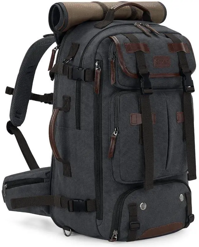 Main image of Gonex Canvas Backpack, Vintage 3-in-1 Convertible Laptop Bag for Travel, Work & College, Large Carry-On Rucksack for Men & Women (Dark Grey)