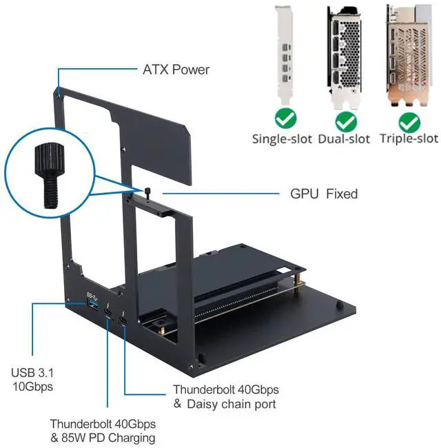 Alt view image 4 of 5 - GOLDSOUN External GPU Enclosure Dock Compatible with Thunderbolt 3/4, eGPU Dock for Laptops and Gaming Handhelds,External Graphics Card Dock Compatible with NVIDIA/AMD PCIe,ATX Power Supply