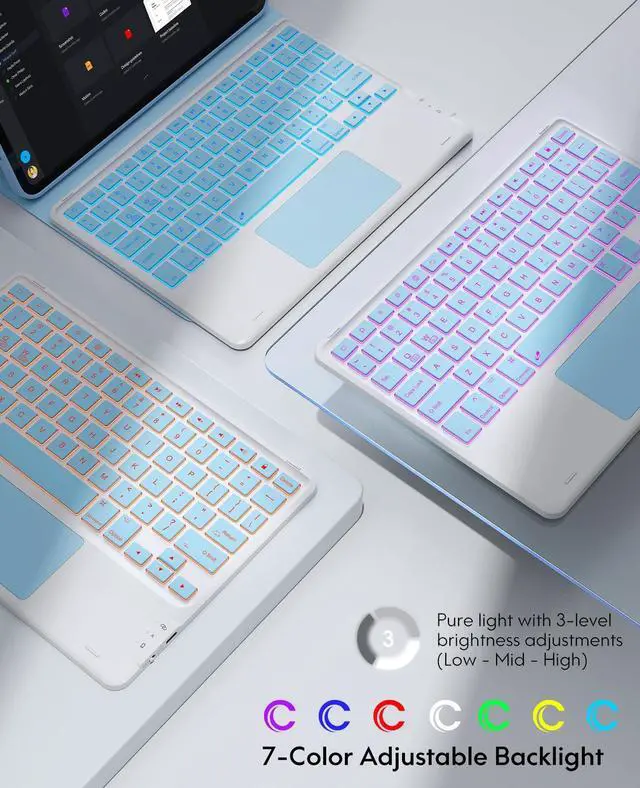 Alt view image 4 of 5 - GreenLaw for iPad Air 11 inch case with Keyboard (M3/M2) 2025/2024, for iPad Pro 11 (4th/3rd/2nd/1st Gen) & iPad Air 5th/4th Gen, 7-Color Backlit, Smart Touchpad, 2 Device Connection, Light Blue