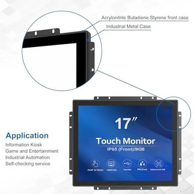 Alt view image 5 of 5 - GreenTouch Outdoor High Brightness 1000 Nits 17 Inch Open Frame Interactive Industrial Capacitive Touchscreen Monitor