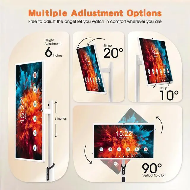 Alt view image 3 of 5 - Shiarffe 32-Inch Portable TV on Wheels, Smart Rolling TV with 1080P HD Touchscreen Monitor, Android OS, Built-in Battery (4-6 Hours), Full Rotating Stand