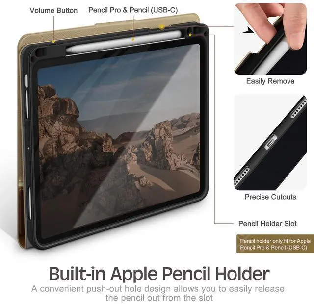 Alt view image 4 of 5 - KingBlanc Case for iPad Pro 13-inch (M4) 2024 with Built-in Pencil Holder, PU Leather Smart Stand Cover, Auto Sleep/Wake, Supports Pencil Pro/Pencil (USB-C), Multi-Viewing/Drawing Angles, Beige