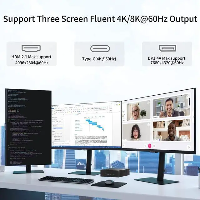 Alt view image 4 of 5 - Mini PC i9, Desktop Computer with Core i9-13900H, 14 Cores Upto 5.4GHz, Windows 11 Pro, 64G DDR4, 2T M.2 PCIE4.0 SSD, Dual LAN, DP/HDMI/USB-C Triple Display, Support 8K/4K@60Hz, WiFi6E/BT5.3, VESA