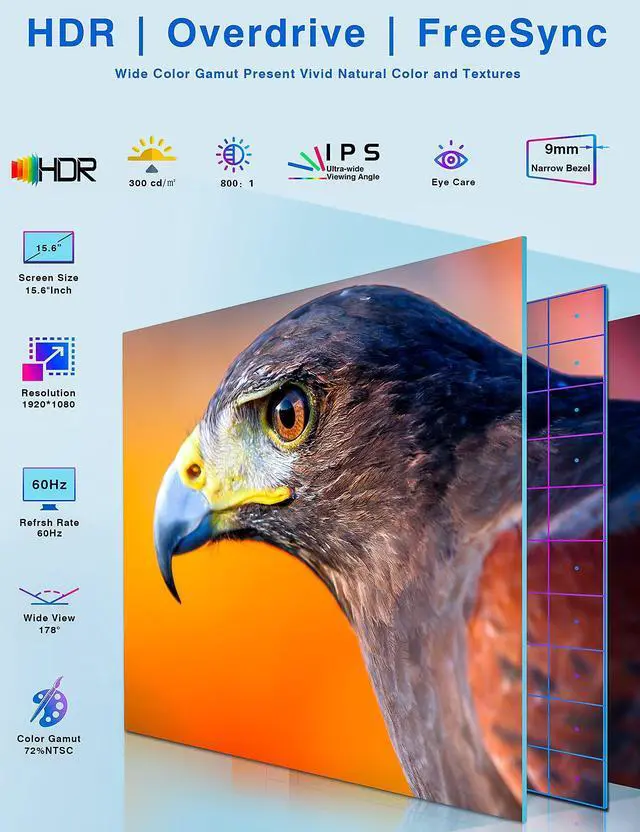 Alt view image 2 of 5 - Haiway Portable Monitor, 15.6 inch Monitor for Laptop 1080P FHD IPS External Second Monitors, USB C HDMI Gaming Monitor for PS4 Xbox Switch, Dual Speakers Travel Monitors for PC Phone Mac with Cover