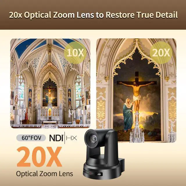 Alt view image 3 of 5 - HCSTVCON PTZ Camera 4K,AI Auto Tracking USB3.0/3G-SDI/LAN HDMI PTZ Camera 20X Optical +16X Digital Zoom with PoE Live Streaming Camera for Church Worship,OBS,Facebook,YouTube(NDI)
