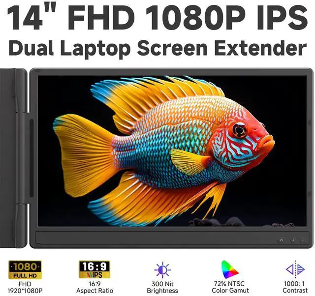 Alt view image 2 of 5 - KOJOM Laptop Screen Extender,14" FHD 1080P IPS Laptop Monitor Extender, Portable Monitor Support 13"-17"Laptops with USB-C/HDMI Plug & Play for Windows/Mac/Chrome/PS5/Switch