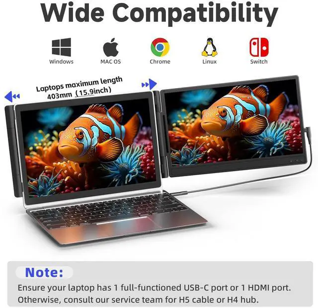 Alt view image 5 of 5 - KOJOM Laptop Screen Extender,14" FHD 1080P IPS Laptop Monitor Extender, Portable Monitor Support 13"-17"Laptops with USB-C/HDMI Plug & Play for Windows/Mac/Chrome/PS5/Switch