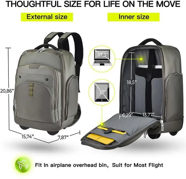 Alt view image 2 of 5 - Heliar Rolling Laptop Bag with Wheels, Adjustable 13-17.3 Inch Computer Travel Backpack for Men & Women, Wheeled Work Bag, Carry-on Luggage