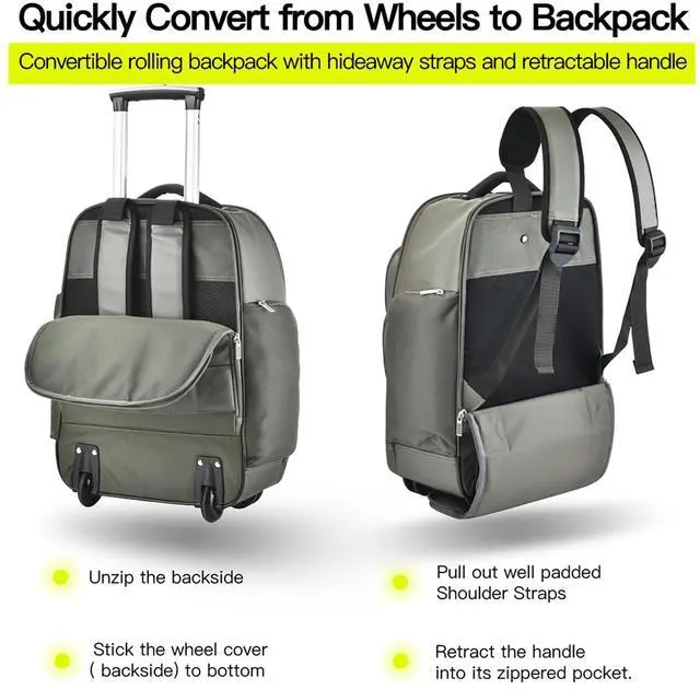 Alt view image 4 of 5 - Heliar Rolling Laptop Bag with Wheels, Adjustable 13-17.3 Inch Computer Travel Backpack for Men & Women, Wheeled Work Bag, Carry-on Luggage