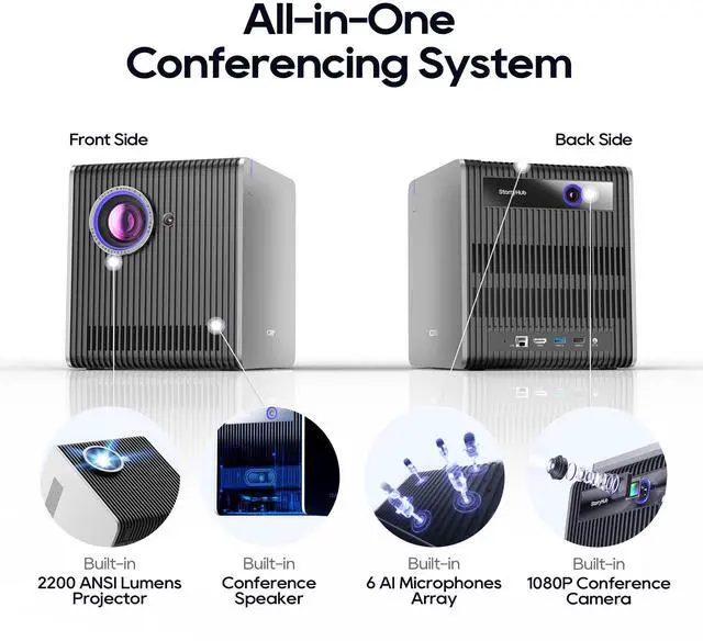 Alt view image 2 of 5 - StarryHub Video Conferencing System 2024 Edition, 2200 ANSI Lumens Conference Room Projector + HD 1080P Conference Room Camera with Auto Framing + 6 AI-Driven Microphones + Conference Speakers