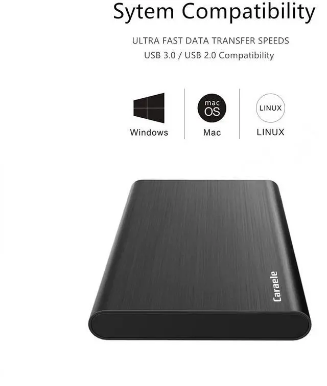 Alt view image 3 of 5 - Caraele 1TB Ultra Slim Portable External Hard Drive USB3.0 HDD Storage Compatible for PC, Desktop, Laptop, MacBook, Chromebook, Xbox One, Xbox 360, PS4 (Black)