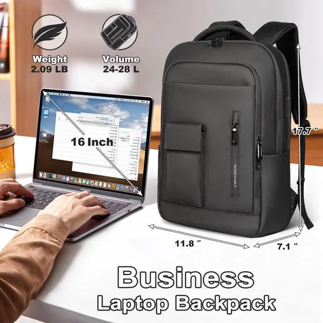 Alt view image 2 of 5 - Laptop Backpack for Men Business Backpack 16 inch Computer Bag with USB Charging Port Water Resistant Travel backpack Daypack Casual Laptop Bag for Men Women Work College Weekender, Black