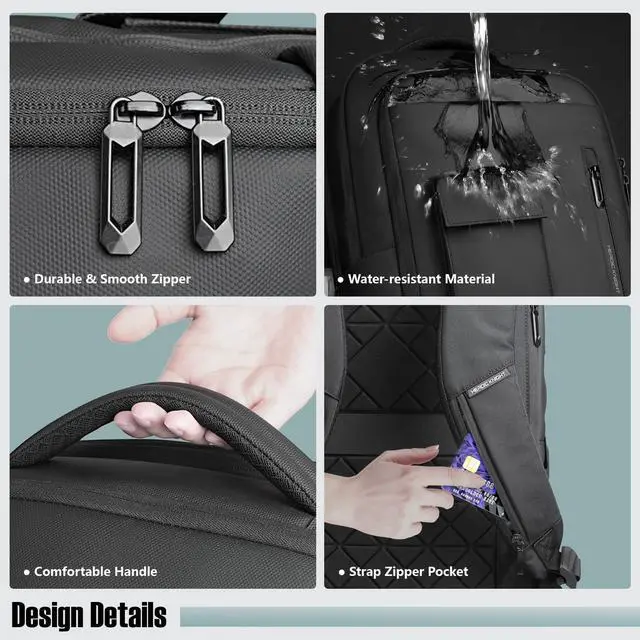 Alt view image 4 of 5 - Laptop Backpack for Men Business Backpack 16 inch Computer Bag with USB Charging Port Water Resistant Travel backpack Daypack Casual Laptop Bag for Men Women Work College Weekender, Black