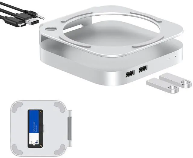 Main image of GEWOKLIY 40Gbps Aluminum Mac mini Dock and Stand, USB 4 Hub for Mac mini M4 and M4 Pro 2024 with 40Gbps M.2 NVMe SSD Enclosure, Thunderbolt Host, Triple USB A 2.0, 3.5mm Audio Jack Accesories