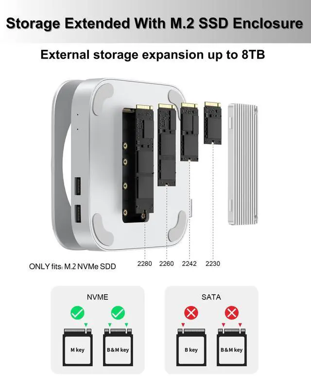 Alt view image 3 of 5 - GEWOKLIY 40Gbps Aluminum Mac mini Dock and Stand, USB 4 Hub for Mac mini M4 and M4 Pro 2024 with 40Gbps M.2 NVMe SSD Enclosure, Thunderbolt Host, Triple USB A 2.0, 3.5mm Audio Jack Accesories