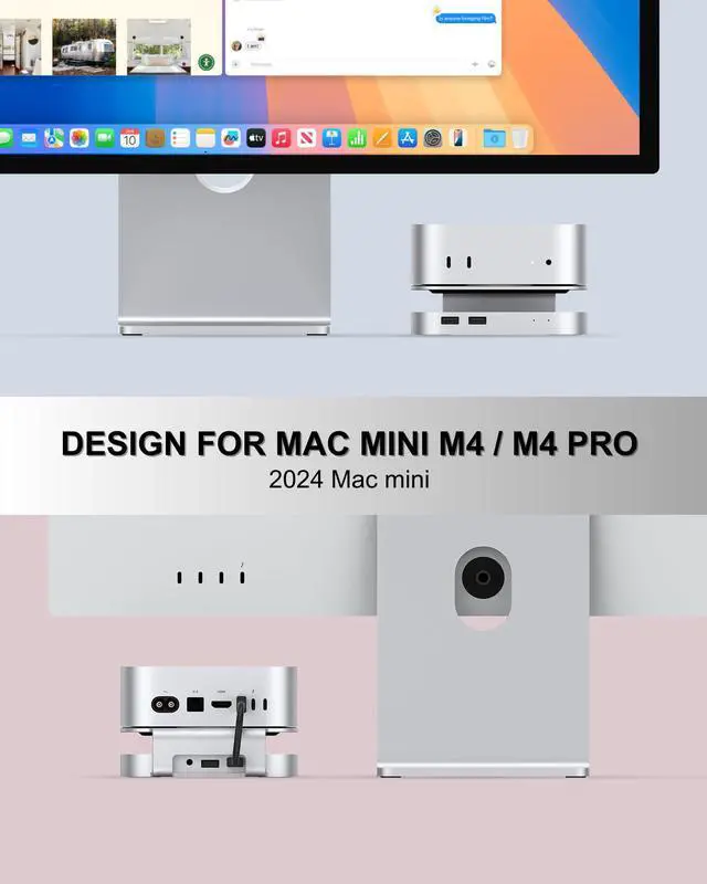 Alt view image 5 of 5 - GEWOKLIY 40Gbps Aluminum Mac mini Dock and Stand, USB 4 Hub for Mac mini M4 and M4 Pro 2024 with 40Gbps M.2 NVMe SSD Enclosure, Thunderbolt Host, Triple USB A 2.0, 3.5mm Audio Jack Accesories