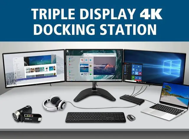 Alt view image 2 of 5 - Diamond Multimedia USB-C Triple Display Docking Station with Charging Supports Windows, Mac USB Type-C and Thunderbolt 3 Type-C, 4K Monitors. x2 DisplayPort, x4 USB 3.0, HDMI, 65W PD (UDC1000)