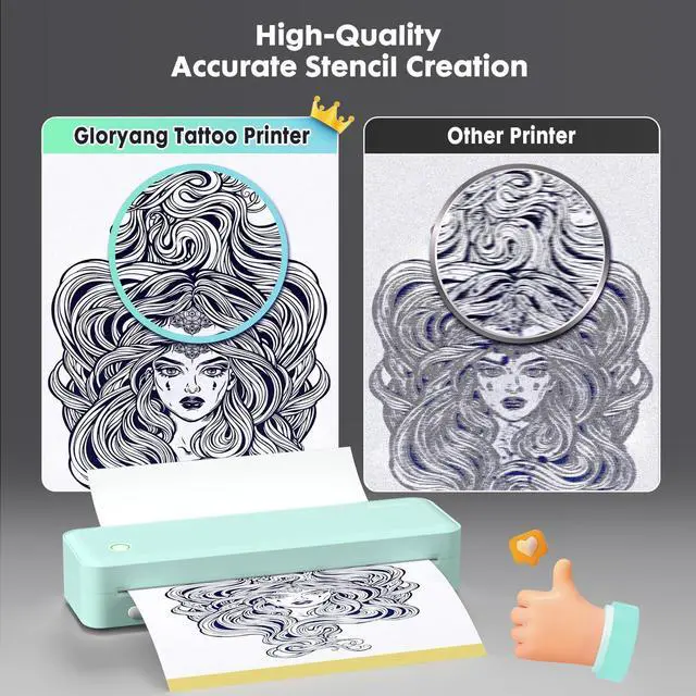 Alt view image 4 of 5 - Gloryang Wireless Tattoo Transfer Stencil Printer, Portable Thermal Tattoo Machine for Tattoo Beginners with 40pcs Stencil Paper, Compatible with Smartphone & PC, Rechargeable & Inkless, Light Green