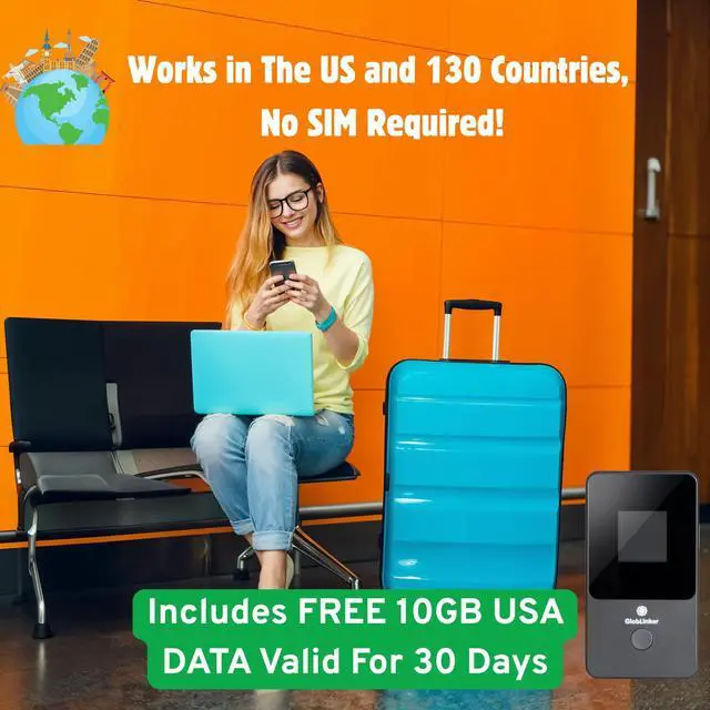 Alt view image 5 of 5 - GlobLinker Cloud Portable WiFi Router | 4G LTE Mobile Hotspot for Travel (130+ Countries) | No SIM | No Subscription | Contract Free | Pay-as-You-Go | Auto-Switch Multi-Carrier | Connects 8 Devices