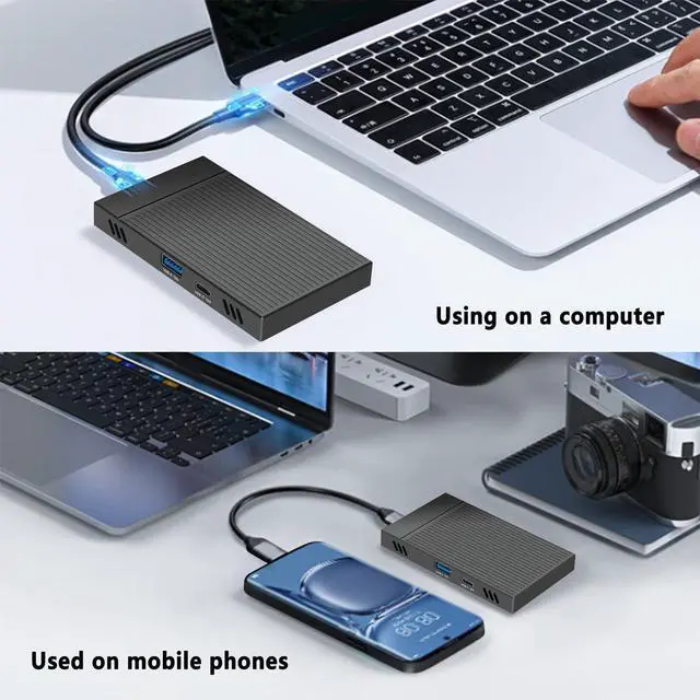 Alt view image 3 of 5 - Dual Bay M.2 NVMe SSD Enclosure, USB3.2 Gen2 10Gbps High Speed Hub, M.2 Type C USB A SSD Docking Station for PCIe M Key 2230 2242 2260 2280, Plug and Play