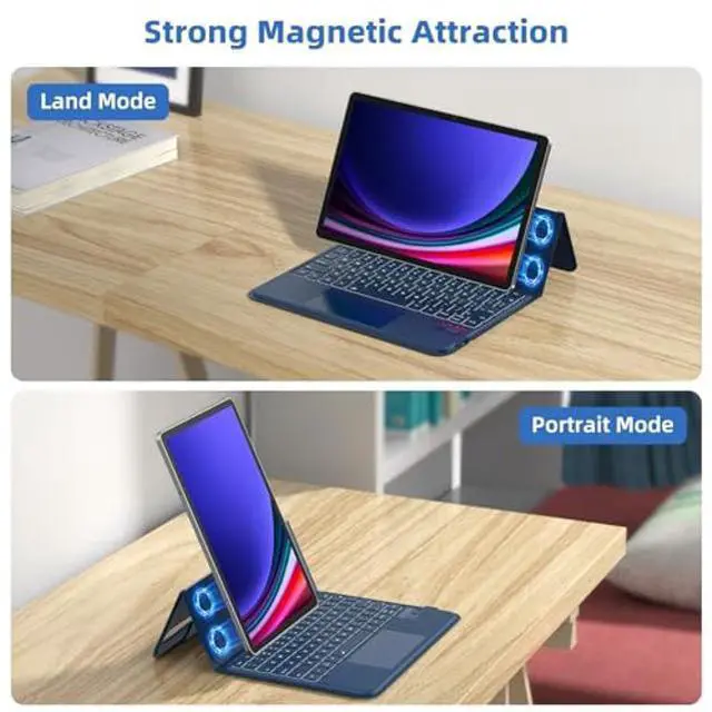 Alt view image 3 of 5 - GOKOCO for Samsung Galaxy Tab S 10 FE/S9 FE10.9'', S9/S8/S7 11'' Keyboard Case, Adjustable Portrait/Land Mode Case,Multi-Touch Trackpad Backlit Keyboard with S Pen Holder-Navy Blue