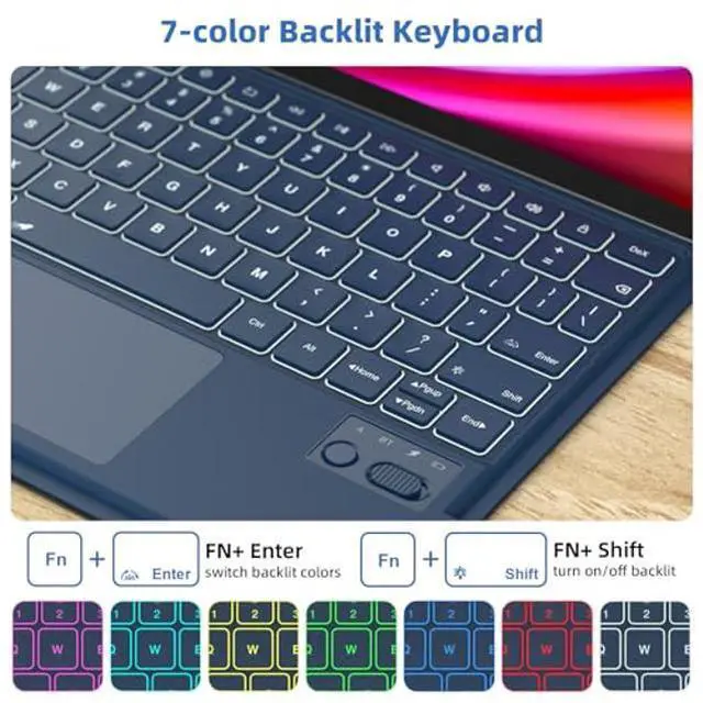 Alt view image 4 of 5 - GOKOCO for Samsung Galaxy Tab S 10 FE/S9 FE10.9'', S9/S8/S7 11'' Keyboard Case, Adjustable Portrait/Land Mode Case,Multi-Touch Trackpad Backlit Keyboard with S Pen Holder-Navy Blue