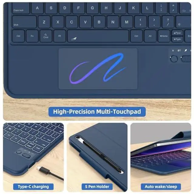 Alt view image 5 of 5 - GOKOCO for Samsung Galaxy Tab S 10 FE/S9 FE10.9'', S9/S8/S7 11'' Keyboard Case, Adjustable Portrait/Land Mode Case,Multi-Touch Trackpad Backlit Keyboard with S Pen Holder-Navy Blue