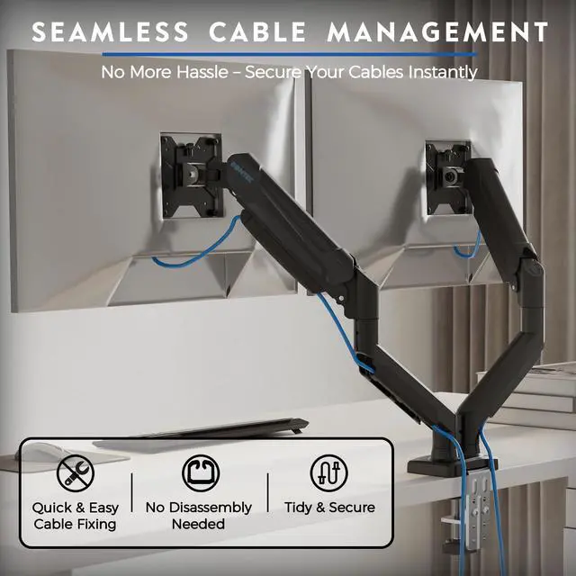 Alt view image 5 of 5 - BONTEC Dual Monitor Stand, Adjustable Gas Spring Arms Monitor Desk Mount for 15-32 Inch Screens, Upgraded Full Motion VESA Mount with C Clamp, Grommet Base, Tilt, Swivel, Rotation
