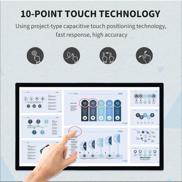Alt view image 2 of 5 - TouchWo 43 inch Capacitive Multi-Touch Screen Industrial Monitor, 16:9 Display 1920 x 1080P, Built-in Speakers, USB, VGA, DVI & HD-MI Ports, Digital Signage Displays and Player for Advertising