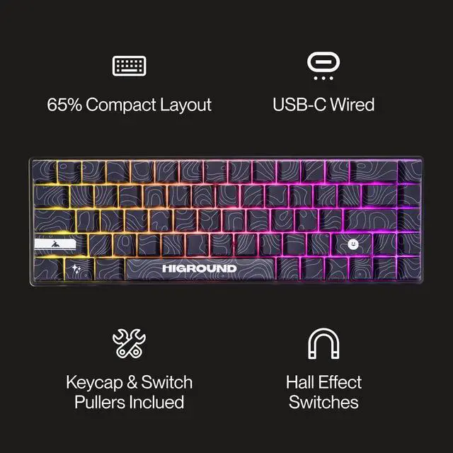 Alt view image 4 of 5 - Higround Basecamp 65HE BLACKICE Keyboard, 65% Mechanical USB Wired PC Gaming Keyboard with Gateron KS-37 Magnetic Switches, Programable RGB, Hot-Swappable, Deep Thock Creamy Sounding, Pre-lubed