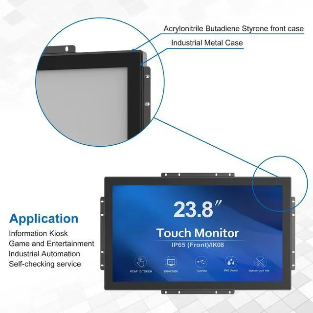 Alt view image 5 of 5 - 23.8 Inch 10 Points PCAP Open Frame Touch Screen LCD Display Monitors 1920x1080 Black with 1000 Nits Brightness