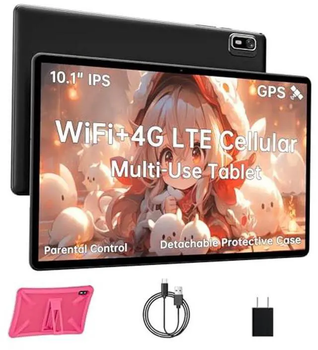 Main image of HAOVM Tablet 10 inch, 4G SIM Unlocked, Android 14 Tablet with SIM Card Slot, IPS Touch Screen, 2.0GHz Fast Processor,3GB+32GB+TF Expand,2.4G/5GHz WiFi,8MP Camera, GPS, Pink case