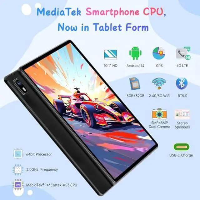 Alt view image 2 of 5 - HAOVM Tablet 10 inch, 4G SIM Unlocked, Android 14 Tablet with SIM Card Slot, IPS Touch Screen, 2.0GHz Fast Processor,3GB+32GB+TF Expand,2.4G/5GHz WiFi,8MP Camera, GPS, Pink case