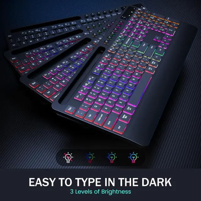 Alt view image 2 of 5 - Wireless Keyboard and Mouse Combo - Dual System RGB Backlit Mouse and Keyboard,2.4G Rechargeable,Full-Sized Ergonomic Silent Design with Phone Holder for Windows Mac PC Laptop (Black-V2)