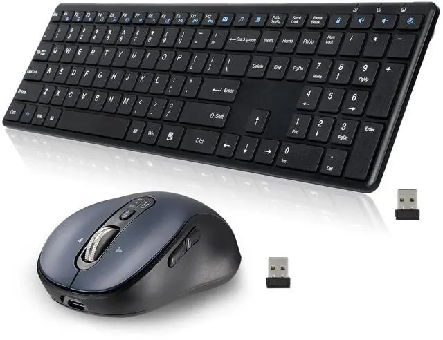 Main image of Wireless Keyboard USB Silent Ultra Slim Full Size Keyboard with Number Pad+Wireless Bluetooth Mouse 4 Way Navigation Scrolling, Rechargeable ,Quiet Click Long Battery Life for Computer Desktop PC
