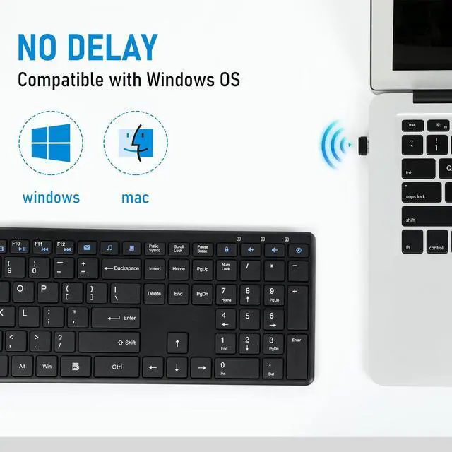 Alt view image 4 of 5 - Wireless Keyboard USB Silent Ultra Slim Full Size Keyboard with Number Pad+Wireless Bluetooth Mouse 4 Way Navigation Scrolling, Rechargeable ,Quiet Click Long Battery Life for Computer Desktop PC