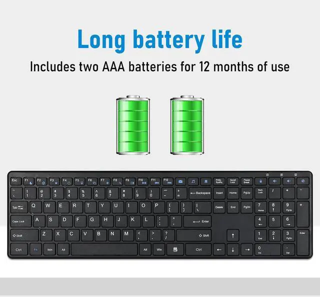 Alt view image 3 of 5 - Wireless Keyboard USB Silent Ultra Slim Full Size Keyboard with Number Pad+Wireless Bluetooth Mouse 4 Way Navigation Scrolling, Rechargeable ,Quiet Click Long Battery Life for Computer Desktop PC