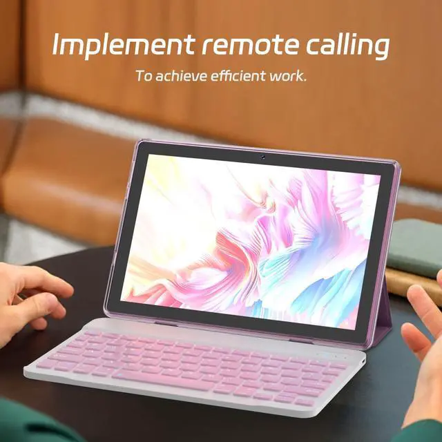 Alt view image 4 of 5 - Android 15 Tablet 10 inch, 2 in1 Tablets with Keyboard Case Mouse Stylus, 10GB RAM 64GB ROM 1TB Expand, Quad-Core Processor Tablet PC, 5G WiFi6, BT5.0, 6000mAh, 1280*800 IPS Screen, Widevine L1, Pink