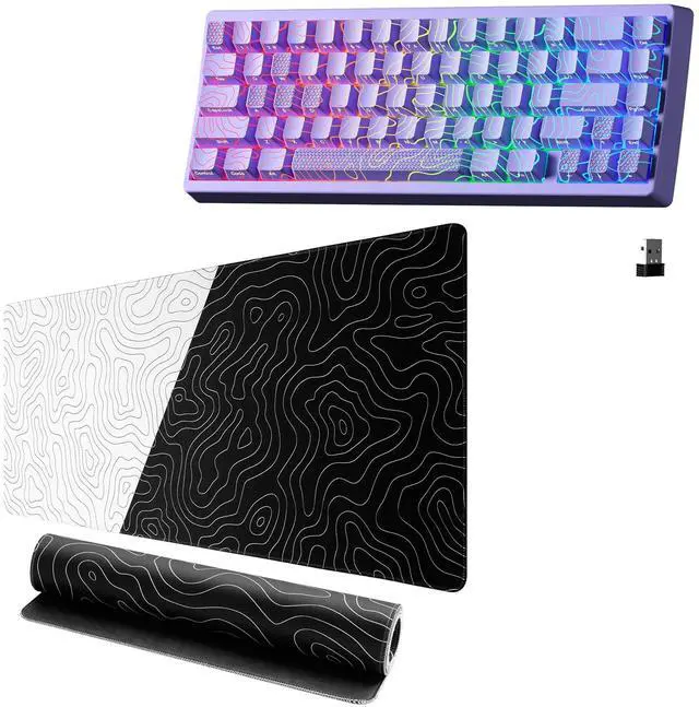Main image of HITIME x XVX M67 Wireless 60% Percent Keyboard and Black and White Topographic Map Mouse Pad