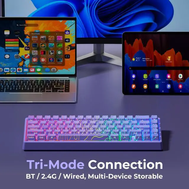 Alt view image 4 of 5 - HITIME x XVX M67 Wireless 60% Percent Keyboard and Black and White Topographic Map Mouse Pad