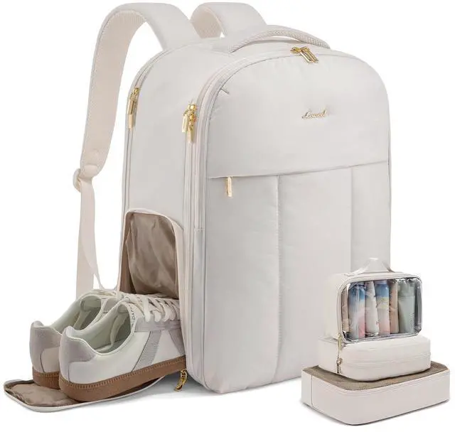 Main image of LOVEVOOK Travel Backpack for Women with Shoe Compartment, Puffer Carry on Backpack Flight Approved 50L Personal Item Travel Bag Fits 18inch Laptop, Waterproof Lightweight Bags with 3 Packing Cubes