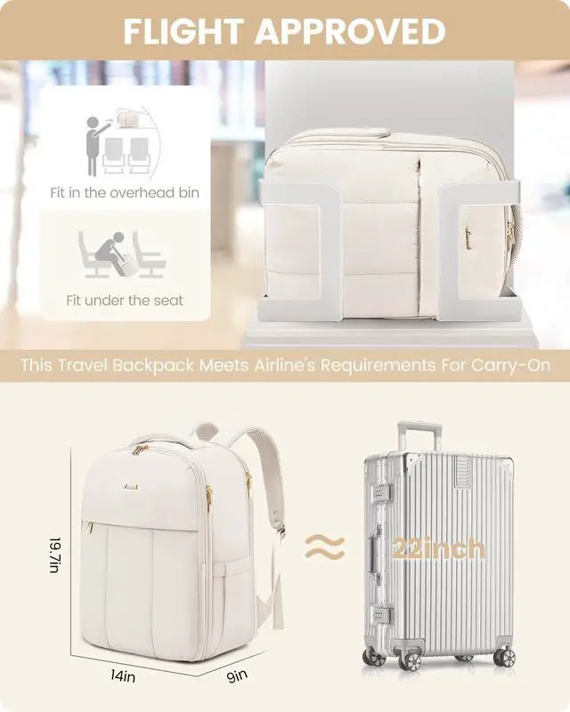 Alt view image 4 of 5 - LOVEVOOK Travel Backpack for Women with Shoe Compartment, Puffer Carry on Backpack Flight Approved 50L Personal Item Travel Bag Fits 18inch Laptop, Waterproof Lightweight Bags with 3 Packing Cubes