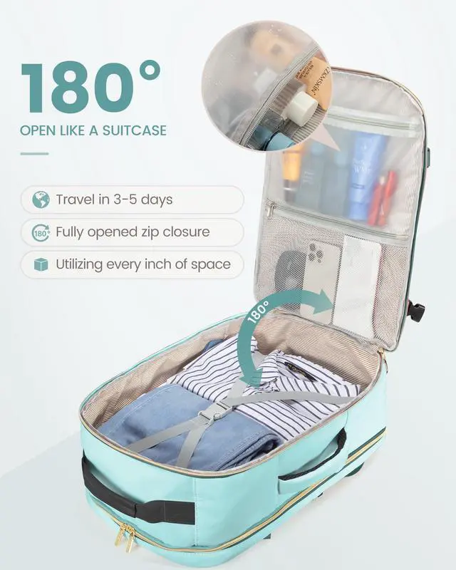 Alt view image 2 of 5 - LOVEVOOK Carry on Backpack, 50L Travel Backpack as Personal Item Flight Approved, Waterproof Large 18inch Laptop Luggage Daypack Business Weekender Overnight with 3 Packing Cubes, Mint green