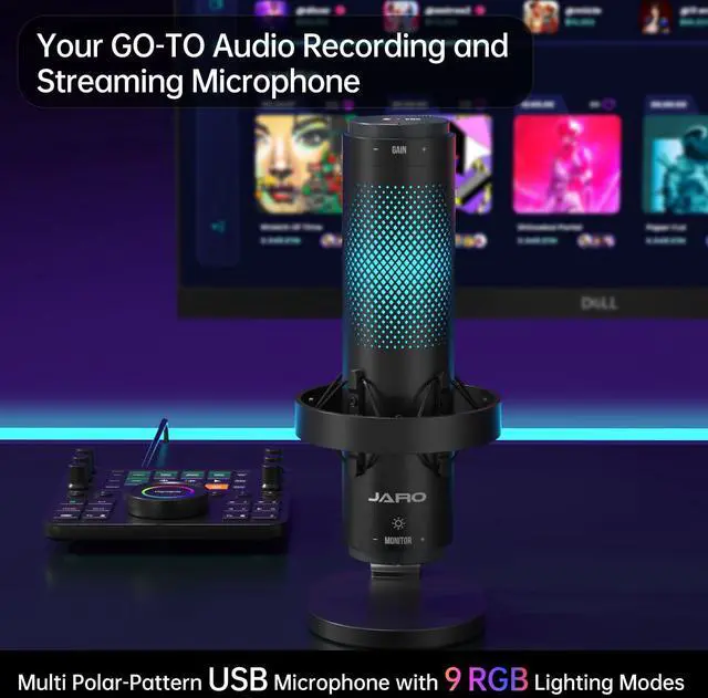 Alt view image 2 of 5 - JARO USB Multi-Polar Pattern Condenser Microphone with Mute Noise Cancelation RGB for Podcasting Gaming Streaming YouTube Zoom AMSR Singing Recording [Compatible with PC Laptop Mac PS4/5], J101-CS
