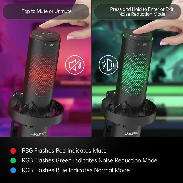 Alt view image 3 of 5 - JARO USB Multi-Polar Pattern Condenser Microphone with Mute Noise Cancelation RGB for Podcasting Gaming Streaming YouTube Zoom AMSR Singing Recording [Compatible with PC Laptop Mac PS4/5], J101-CS