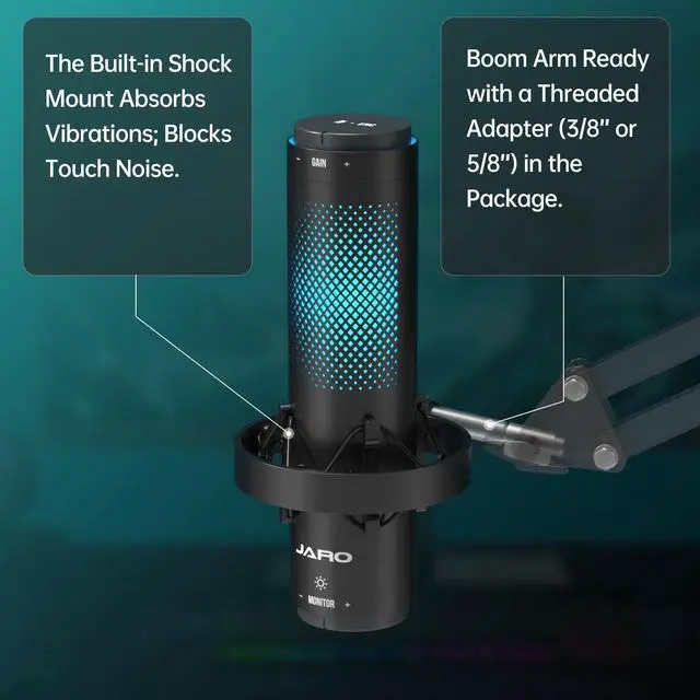 Alt view image 4 of 5 - JARO USB Multi-Polar Pattern Condenser Microphone with Mute Noise Cancelation RGB for Podcasting Gaming Streaming YouTube Zoom AMSR Singing Recording [Compatible with PC Laptop Mac PS4/5], J101-CS